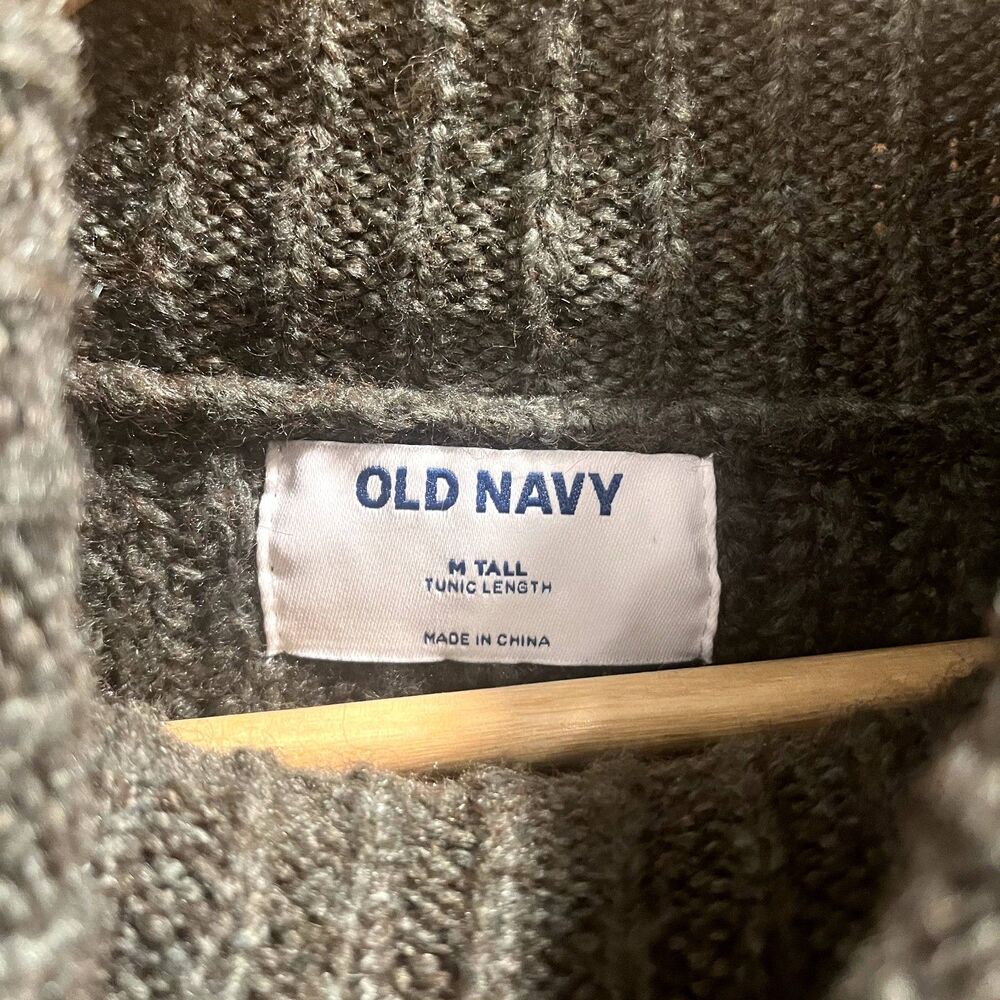 Old Navy Chunky Cable Knit Sweater Tunic Length Green Minimalist Neutral M Tall - Picture 6 of 7